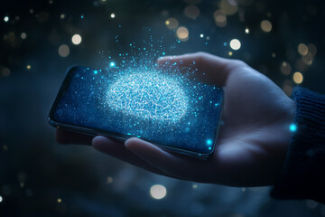 Smartphone emitting AI signals forming neural brain matrix