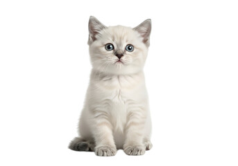 Obraz premium Illustration of adorable white kitten with blue eyes sitting isolated on transparent background