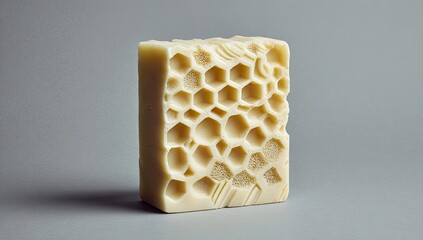 Creamy, rectangular bar soap, embossed with a honeycomb pattern