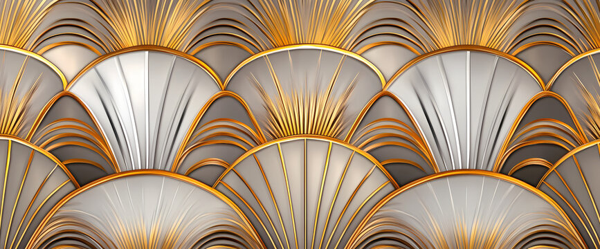 Golden Deco Art Deco Inspired Pattern with Metallic Accents, Geometric Design