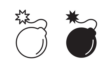 black bomb icon set. bomb line and glyph icon. bomb explosion icon sign vector.