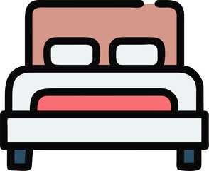 Simple hotel bed illustration with clean lines and minimalist design for hospitality branding and graphics