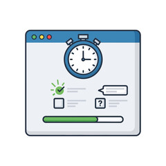Computer screen showing a timer progress bar and checklist interface illustration.