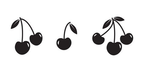 cherry fruit icon set, cherry silhouette vector. Cherry fruit icon. black color cherry vector illustration.