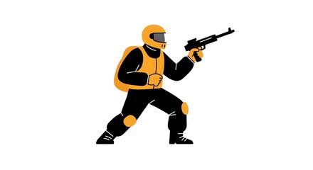 Person Aiming Gun, Wearing Helmet and Safety Gear