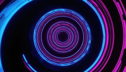 Abstract colorful tunnel of glowing neon blue and pink spiral lines. Psychedelic visual design creating hypnotic vortex motion effect. Great background graphic element for digital art and websites.