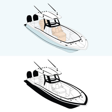 Top View Modern Fishing Boat Vector Silhouette