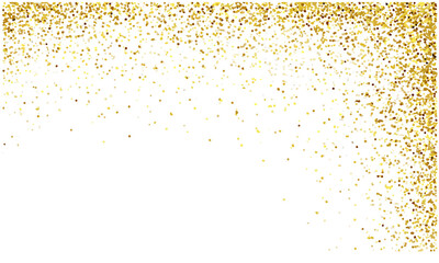 Golden celebratory confetti border with shimmering glitter and luxury gold powder dust on transparent background. Ideal for festive invitations, party decorations, birthday greetings