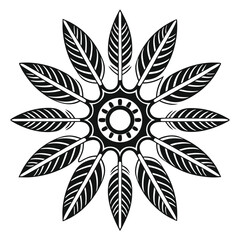 Black feather mandala sunburst design white