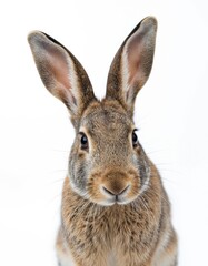 Obraz premium Close-up studio shot of brown rabbit with large ears against clean white background. Animal portrait rabbit solitary nature, elegant, pure appearance, perfect for pets wildlife.