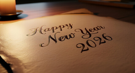 Happy New Year 2026 - Elegant Calligraphy on Vintage Parchment