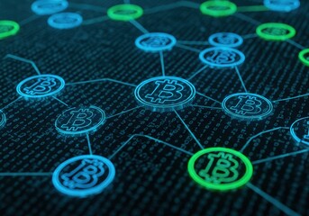 Conceptual illustration of a Bitcoin network, representing digital finance and crypto.