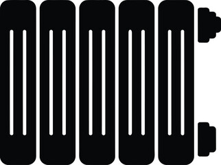 Black radiator with vertical fins and side connectors heating home