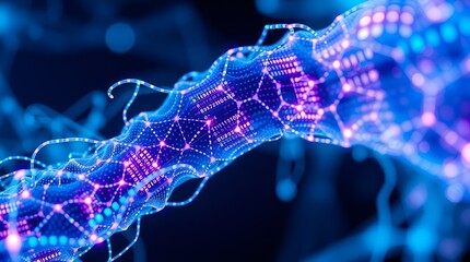 Abstract illustration featuring complex blue and purple digital nerve fibers
