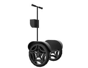 Sleek Black and Grey Self-Balancing Electric Scooter, a Futuristic 3D Rendered Personal Mobility Device for Smart Urban Commuting. Ideal for Eco-Friendly Last Mile Travel on Transparent Background.