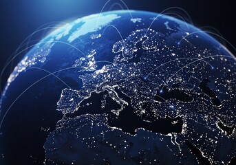 Obraz premium Illuminated Earth at Night Depicting Global Connections and Networks.