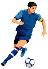 ドリブルする男性のサッカー選手