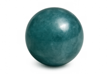 Green glossy sphere reflecting light, presenting smooth surface with turquoise and jade highlights on transparent backdrop