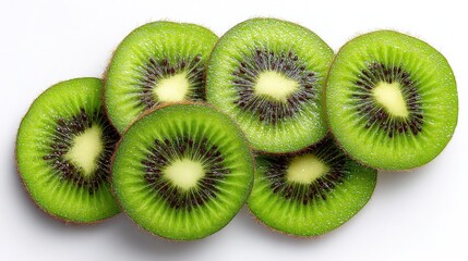Fototapeta premium Fresh kiwi slices arranged, vibrant green