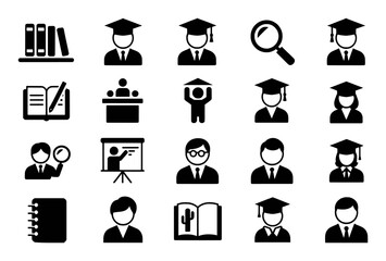 Education symbols academic graduation learning research and teaching icons vector