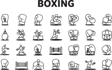 Boxing icons and illustrations in minimalist style