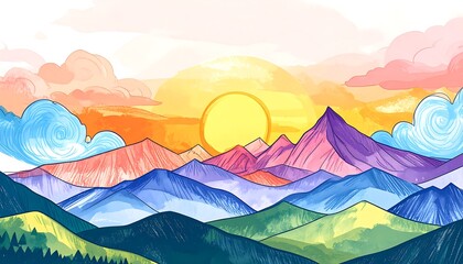 Colorful mountain landscape at sunrise (1)
