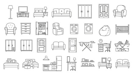 Furniture and Home Decor Outline Icons Set