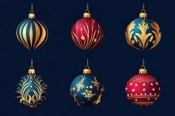 Elegant Gold and Blue Red Christmas Ornaments