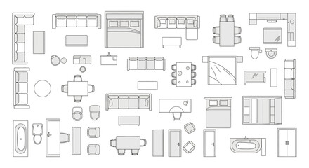 Furniture Top View Layouts for Interior Design Planning