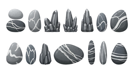 Gray Stone Collection Isolated Pebble Illustrations Natural Textures