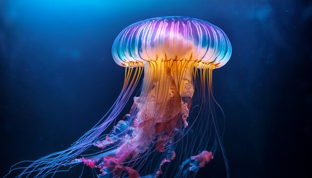 a vibrant jellyfish glowing in the depths ideal for cyberpunk themes