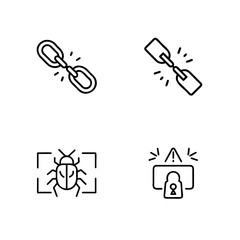 Broken chain link bug alert lock security icons connection disconnect