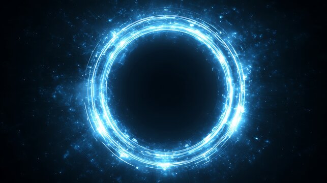 Mysterious glowing blue portal with swirling energy and particles against a dark background
