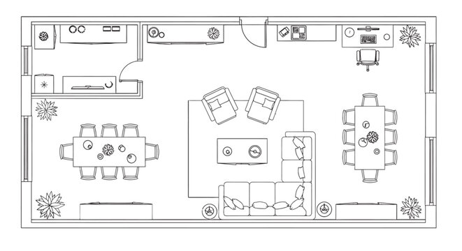 Interior design floor plan furniture layout illustration