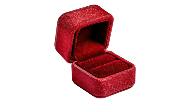 Open maroon velvet ring box