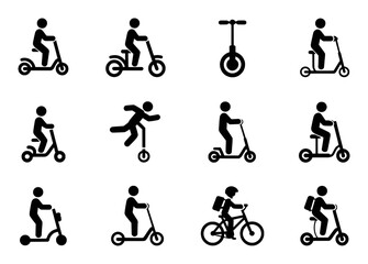 Person riding electric scooter unicycle bicycle collection vector © Khalek