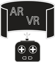 Virtual reality AR VR headset icon with wireless game controller for immersive experience with transparent background