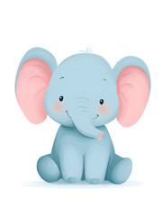 Fototapeta premium Adorable Watercolor Illustration of a Cute Baby Elephant Sitting Down.
