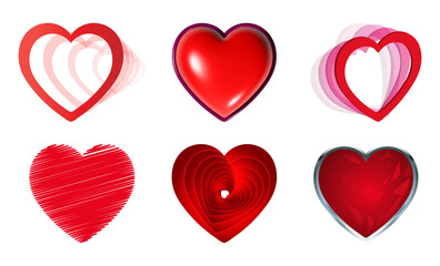 set of artistic hearts