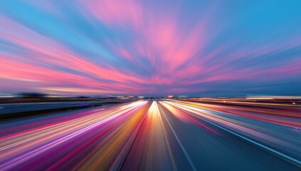 Blurred highway at sunset, vibrant colors