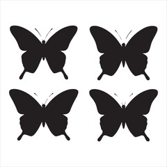 Vector set of silhouettes of flying butterflies black butterflies isolated on white