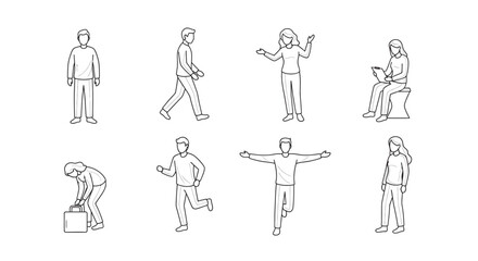 People in various poses vector line art