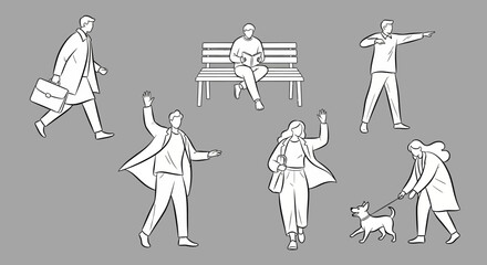 People in public places walking and sitting