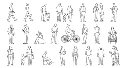 People Sketch Silhouettes Diverse Group Illustrations