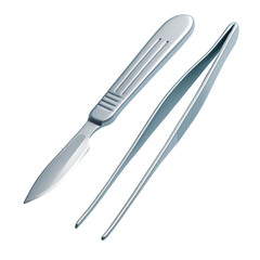 Elegant Surgical Instruments Featuring a Scalpel and Forceps on a Black Background