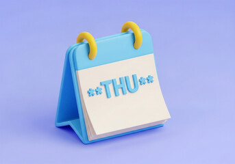 The calendar is in a slightly angled, three-quarter view, centered in the image.  It depicts a folded, paper notepad with the word THU in bold
