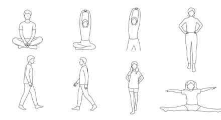 Yoga and Stretching Poses Various Asanas and Body Positions