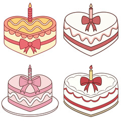 Four Heart Shaped Cakes with Candles and Bows Perfect for Valentine s Day or Anniversary Celebrations