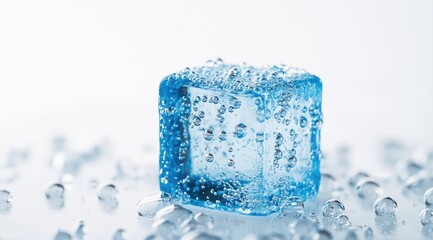 Close-up of a vibrant blue ice cube