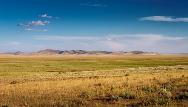 expansive steppe landscape in atyrau region kazakhstan under clear sky